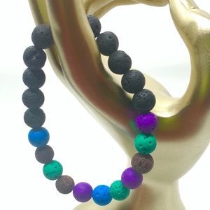 Black Colorful Lava Beaded Bracelet